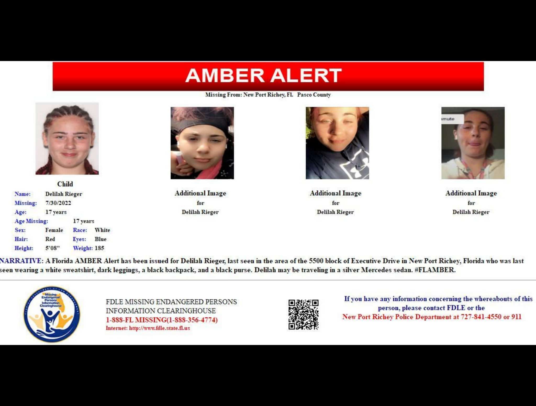 Florida Amber Alert For 17YearOld Delilah Rieger Canceled, Child