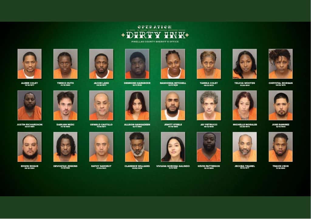 24 Arrested In Pinellas County Drug Trafficking Ring "Operation Dirty Ink"