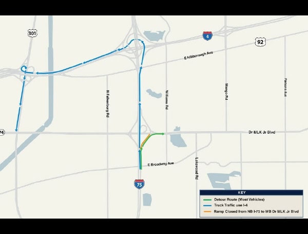 Northbound I-75 Ramp (Exit 260A) to Westbound SR 574 (MLK) Closing Tuesday Night