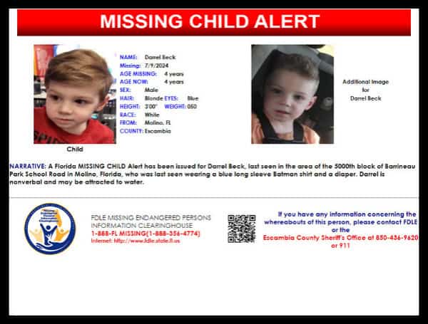 Florida Missing Child Alert Canceled For 4-year-old Darrel Beck. Child 