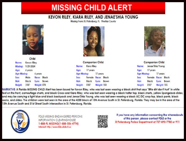 Florida Missing Child Alert Issued For 3 St. Petersburg Children