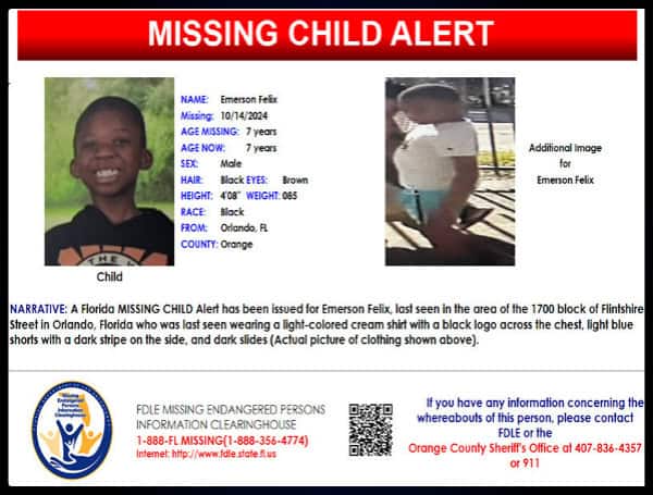 Florida Missing Child Alert Issued For 7-Year-Old Emerson Felix In Orlando