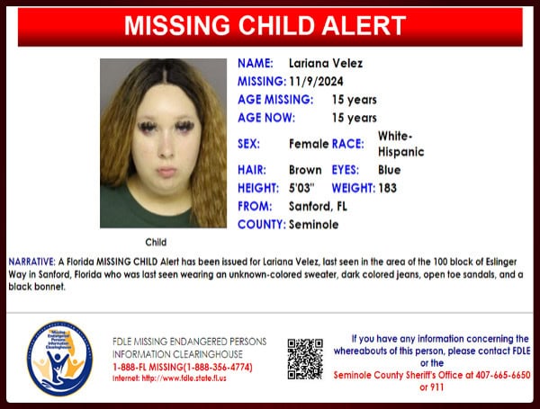 Florida Issues Missing Child Alert For Lariana Velez